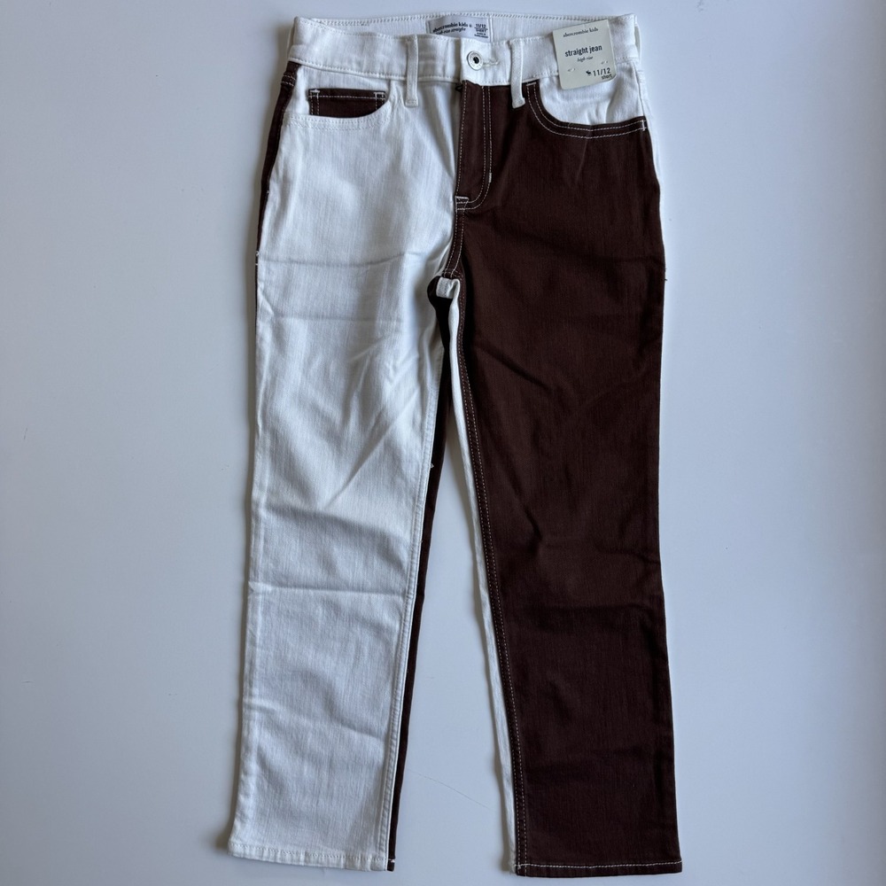ABERCROMBIE KIDS High Rise Straight‎ Jeans Girls 11/12 Short Colorblock Brown